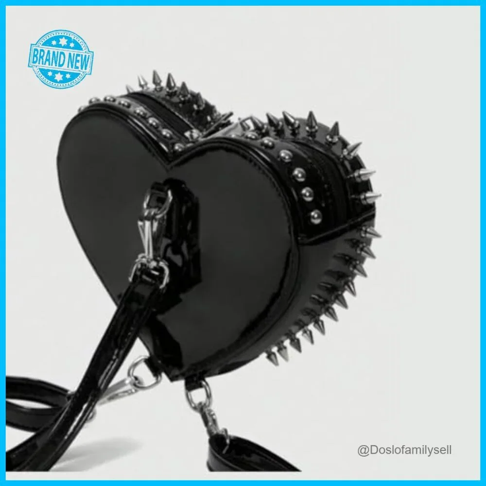 Heart Studded Backpack Punk Style Crossbody Purse Faux Leather Y2K Chic - Picture 3 of 7